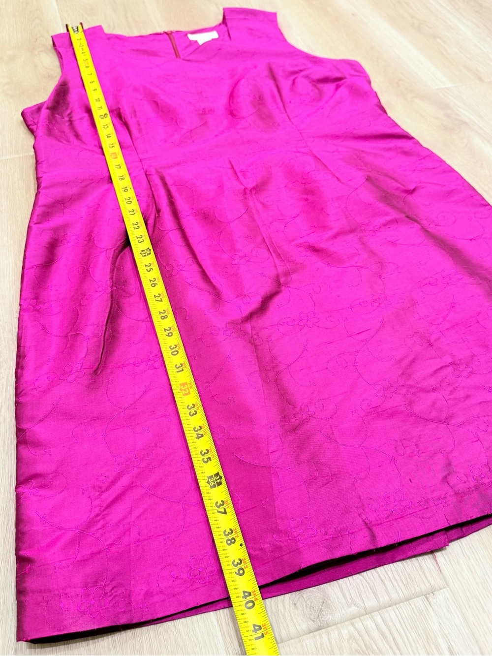 Fuchsia Silk Embroidered Dress Floral Cocktail Wedding Guest Dress Size 18 - Picture 9 of 10